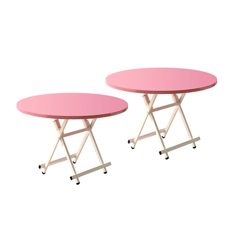 SOGA 2X Pink Dining Table Portable Round Surface Space Saving Folding Desk Home Decor TABLERD726X2