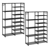 SOGA 2X 16-Shelf Tier Shoe Storage Shelf Space-Saving Caddy Rack Organiser with Side Hooks Black RACK0003X2