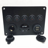 Boat Switch Panel Car Switch Panel Waterproof Digital Voltmeter Dual USB Port Outlet Combination V1369-AZ3-W-11386
