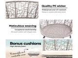 Gardeon 3PC Bistro Set Outdoor Furniture Rattan Table Chairs Patio Garden Cushion Grey ODF-BISTRO-ROUND-GE