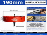 190mm Bi-Metal M42 High Speed Steel Hole Saw with Pilot Drill Bit, Smooth Cutting Edge for PVC, V1107-147-26522