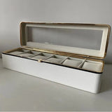 Luxury transparent-lid watch box with 6 fabric-lined compartments, portable and shockproof design, V1102-SBSNH003