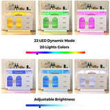 Buffet Sideboard Cabinet With RGB LED Light and Charging Station Console Coffee Bar White V563-QH-9217-25