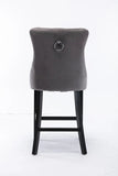 6X Velvet Bar Stools with Studs Trim Wooden Legs Tufted Dining Chairs Kitchen V226-SW1802GY-3