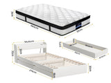 Giselle Single Mattress 5-zone Pocket Spring Mattresses with Artiss Wooden Storage Bed Frame Set MABF-BET-AURA-S-WH