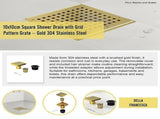 10x10cm Square Shower Drain with Grid Pattern Grate Brushed Gold 304SS, CUPC Certified with Hair V63-955581