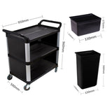 SOGA 3 Tier Covered Food Trolley Food Waste Cart Storage Mechanic Kitchen with Bins FOODCART1515WITHBINS