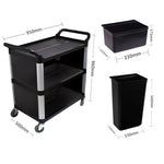 SOGA 2X 3 Tier Covered Food Trolley Food Waste Cart Storage Mechanic Kitchen with Bins FOODCART1515WITHBINSX2