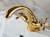 Set of 100 retro two-handle basin taps, in vintage antique brass, with cross handle, elegant design V1188-MS-313-0483
