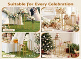 3Pcs Wedding Backdrop Pedestal Stand Gold Metal Hexagon Wedding Frame Plinth Pillars Table WESD-HEX-3PC-GD