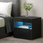 Artiss Bedside Table LED - HERES Black FUR-R-BS-LED-04-BK