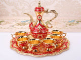 Elegant Gold Metal Serving Set - Decanter, 6 Cups, Tray V888-ELOSUNG26381