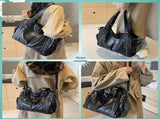 Women Tote Bag Vintage PU Leather Shoulder Handbag with Zipper for Work School, 45x25x15cm, Black V1237-ZY-924-017