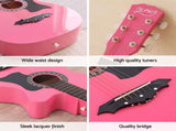Alpha 38 Inch Acoustic Guitar Folk Cutaway Steel String Pink With Carry Bag GUITAR-D-38-PINK