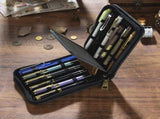 Black 12-Slot Genuine Crazy Horse Leather Fountain Case - Handcrafted Large Capacity Zippered V888-ELOSUNG46208