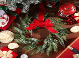 6 Pcs Small Christmas Norfolk Wreaths 15 Inch Christmas Kitchen Cabinet Mini Wreath with Bow Ribbon V1258-DP02-C-2283