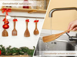 9 Piece Wooden Cooking Utensil Set, Heat Resistant Non Scratch Spoons And Spatulas With Holder, For V1237-ZY-807-025