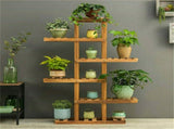 Fin Xxl Carbonized Wood Plant Stand 11 Pots Bonsai Display Shelf Flower Rack Corner V767-XJJ788