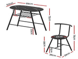 Artiss Dining Table Set 3PC Bistro Kitchen Storage Wine Rack Black Marble Style DSET-D-OVAL-BK
