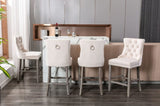 4X Velvet Bar Stools with Studs Trim Wooden Legs Tufted Dining Chairs Kitchen V226-SW1802BG-2