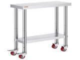 30x12x34 Inch Stainless Steel Work Table 3-Stage Adjustable Shelf with 4 Wheels Heavy Duty V952-CFGZT30X12X34YC01V0