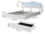 Levede Queen Bed Frame RGB LED PU 4 Drawer USB BF1051-Q-WH