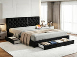 Artiss King Bed Frame Storage Charging Station Upholstered 3 Drawers USB Type-C BFRAME-G-LUNA-K-BK-ABC