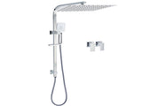 WELS Twin Square Shower Set 16" Rain Shower Head 3 Function Handheld Rail Arm Taps V1233-C7121SHS002M4CKSS116CPF0272A