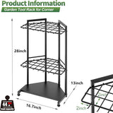 Mutifunctional Garden Tool Rack for Corner with Space Saving Triangular Design & Dual-Layer Grid V888-ELOSUNG52747