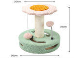 Green-pink Interactive Cat Scratching Post with Playful Ball Toys, Flower Design - 35cm Height, 26cm V888-ELOSUNG12940
