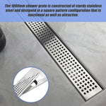 1000mm Bathroom Shower Stainless Steel Grate Drain w/Centre outlet Floor Waste Square Pattern V63-832821