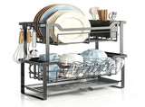 2-Tier Dish Racks, Large Space-Saving Dish Drying Rack, Narrow Drainer for Kitchen Counter, Black V1366-AZ2-W-18282