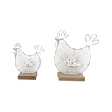 Set 2 Mum & Child Wire Chooks on Wood Base Ornament 19cm V637-52401CHK