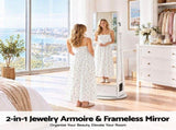 Artiss 360&deg Rotating Jewelry Cabinet Full Length Mirror, White JC-B-ROT02-164-WH