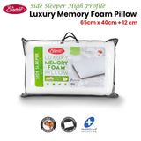 Easyrest Side Sleeper High Profile Luxury Memory Foam Pillow 65 x 40 + 12cm BONUS removable Cover V442-ERT-PILLOW-MEMORYFOAMSIDE-WHITE-ST