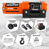 ZESUPER 12V Electric Winch 4500lb Synthetic Rope Boat Winch ATV Winch Trailer Winch 4WD V211-AUEB-ZEEW019