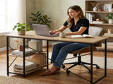 CARLA HOME Office Desk with 2 Shelves - Metal Frame - Natural - 120cm - Brown - Rustic V178-36432