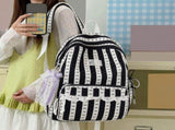 Stripe School Backpack, Cute Aesthetic Backpack with Bowknot, Spacious Lace Trim Bag for Travel V1370-AZ4-15650