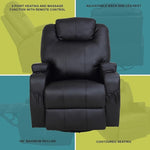 Black Massage Sofa Chair Recliner 360 Degree Swivel PU Leather Lounge 8 Point Heated V63-821971