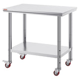 VEVOR Stainless Steel Work Table 36x24 Inch with 4 Wheels Commercial Food Prep Worktable with V952-SYGZT36X24INDJL01V0