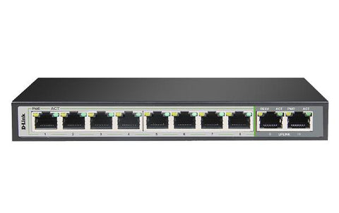 D-Link 10-Port Unmanaged PoE Switch with 8 RJ45 PoE and 2 Uplink Ports 16DGS-F1010P-E