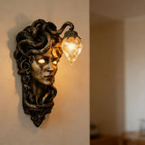 Medusa Wall Sconce, Glowing Eyes & Flame Glass, Gothic Resin Decor for Halloween, Hand-Crafted V1369-AZ3-W-23792