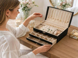Black Large Lockable Jewellery Box with 3 Drawers PU Leather Jewellery Organiser Case for Rings V888-ELOSUNG54211