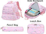 3 Piece Backpack Lunch Bag Pencil Case Set for Girls, Kids School Bookbag with Mermaid Print, Pink, V1237-ZY-917-037