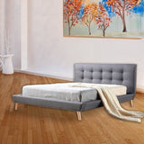 Double Linen Fabric Deluxe Bed Frame Grey V63-819153