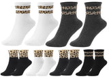 6 Pairs Women's Leopard Print Cotton Socks, Multi-Color Animal Pattern Socks, Comfortable and V1369-AZ3-W-12869