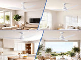 Devanti 48" Ceiling Fan with LED Light Remote Control DC Motor White CF-C-48-3B-HSG-WH