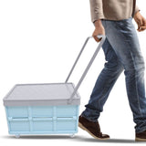 Foldable Plastic Storage Box with Wheels Blue Stackable Container for Home Storage V1192-AZ-W-19104