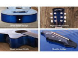 Alpha 38 Inch Acoustic Guitar Wooden Body Steel String Full Size w/ Stand Blue GUITAR-D-38-BLS-CAPO