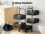 Artiss Storage Trolley Kitchen Cart 5 Tiers Storage Rack Black STR-5T-ROT-BK